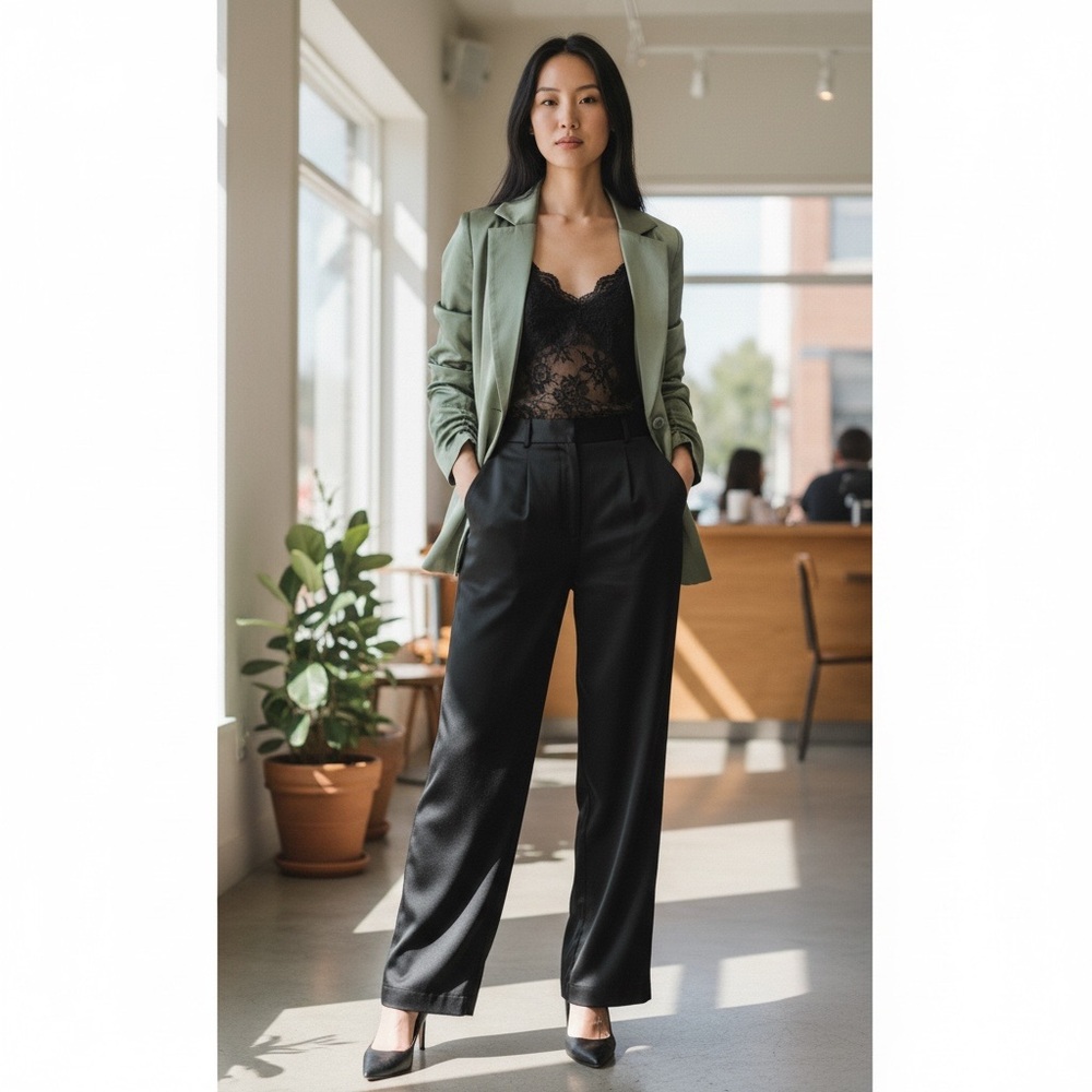Fate Sage Green Single Button Closure Blazer